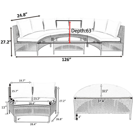 TOPMAX 5 Pieces All-Weather Brown PE Rattan Wicker Sofa Set Outdoor Patio Sectional Furniture Set Half-Moon Sofa Set with Tempered Glass Table, Beige - Home Elegance USA