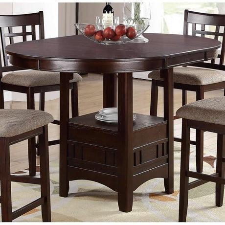 Contemporary Dining Room Counter height 5pc Dining Set Round Table w Leaf & 4x Side Chairs Dark Rosy Brown Finish Solid wood - Home Elegance USA