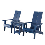Key West 3 Piece Outdoor Patio All-Weather Plastic Wood Adirondack Bistro Set, 2 Adirondack chairs, and 1 small, side, end table set for Deck, Backyards, Garden, Lawns, Poolside, and Beaches, Blue