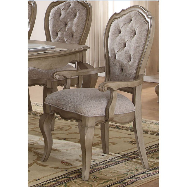 ACME Chelmsford Arm Chair (Set-2) in Beige Fabric & Antique Taupe 66053 - Home Elegance USA