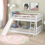 Full over Full Bunk Bed with Convertible Slide and Ladder, White - Home Elegance USA