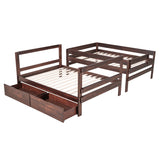 Full over Full Wood Bunk Bed with 2 Drawers, Espresso - Home Elegance USA
