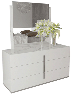 Carrara Dresser with Mirror in White High Gloss – Modern Bedroom Storage by ESF Furniture