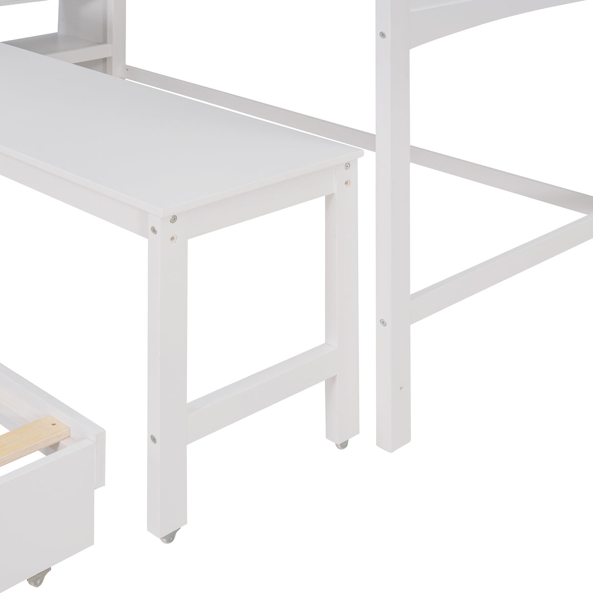 Stairway Twin XL Loft Bed with Twin Size Trundle and 3 Drawers, Storage, Desk, White - Home Elegance USA