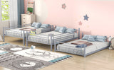 Full-Full-Full Metal  Triple Bed  with Built-in Ladder, Divided into Three Separate Beds,Gray - Home Elegance USA