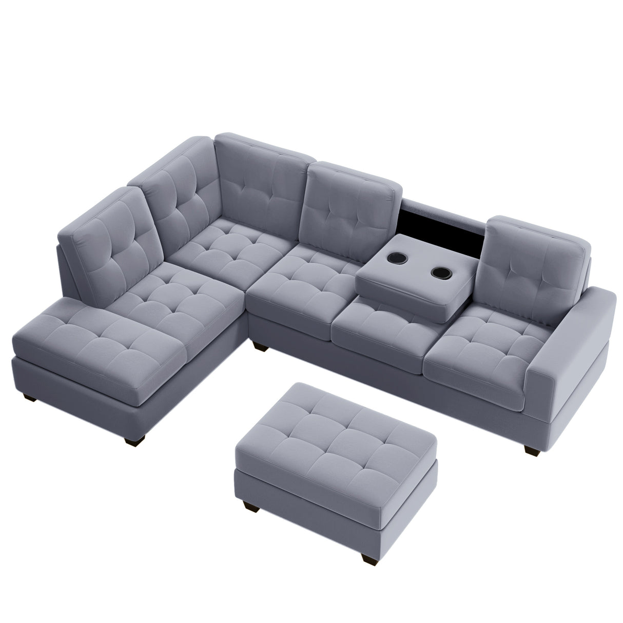 Orisfur. Modern Sectional Sofa with Reversible Chaise, L Shaped Couch Set with Storage Ottoman and Two Cup Holders for Living Room - Home Elegance USA