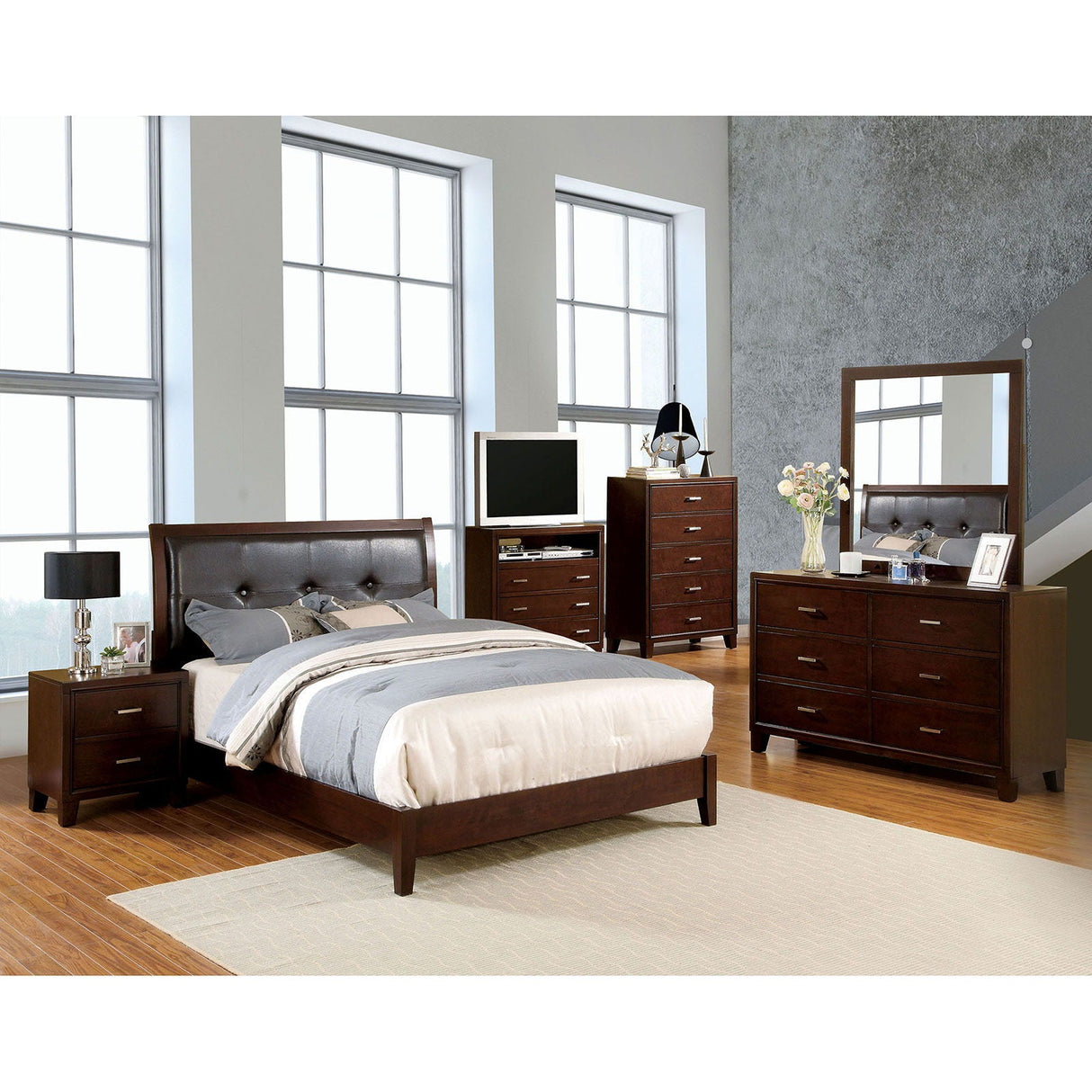 Enrico - 4 Piece Queen Bedroom Set - Brown Cherry - Home Elegance USA