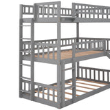 Twin-Over-Twin-Over-Twin Triple Bed with Built-in Ladder and Slide, Triple Bunk Bed with Guardrails, Gray(OLD SKU: LP000051AAE) - Home Elegance USA