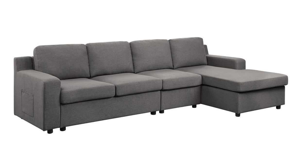 Waylon Gray Linen 4-Seater Sectional Sofa Chaise with Pocket - Home Elegance USA