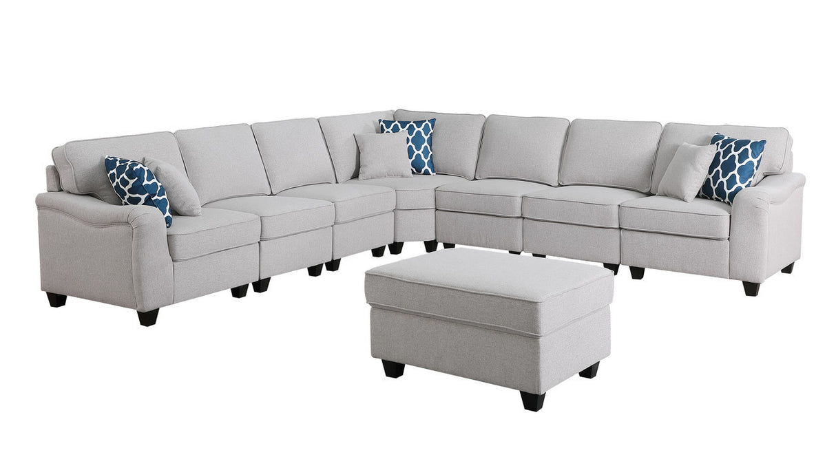 Leo Light Gray Linen 8Pc Modular L-Shape Sectional Sofa and Ottoman - Home Elegance USA