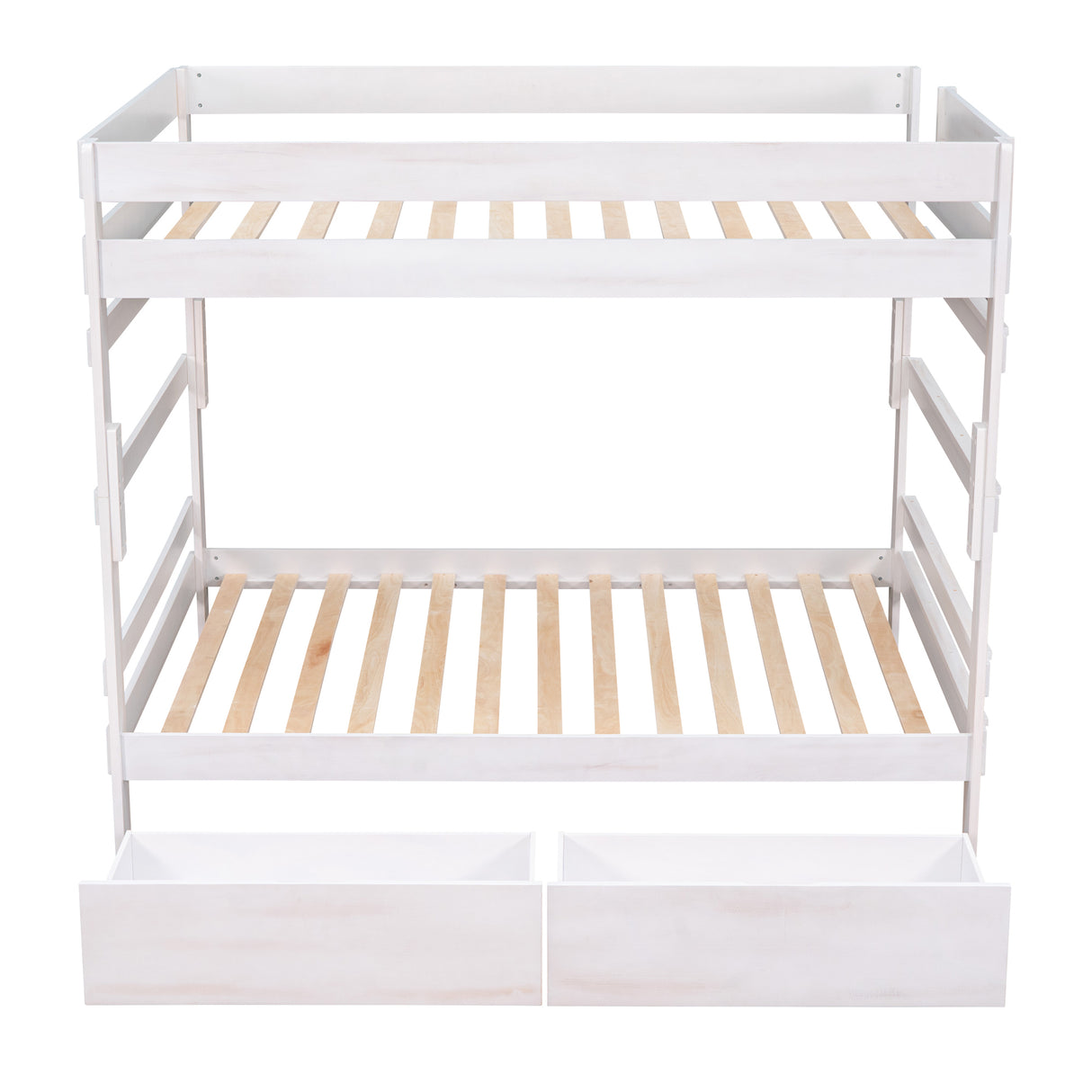 Full over Full Wood Bunk Bed with 2 Drawers, White - Home Elegance USA