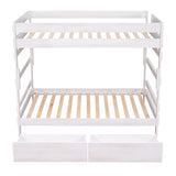 Full over Full Wood Bunk Bed with 2 Drawers, White - Home Elegance USA