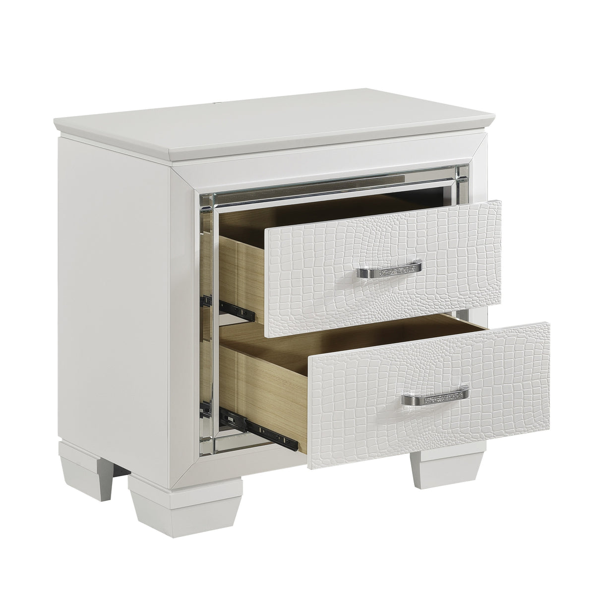 Glamorous Design Bedroom Furniture 1pc Nightstand of 2x Drawers White Finish Faux Alligator Embossed Textured Fronts - Home Elegance USA