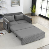 MH 54" Modern Convertible Sofa Bed with 2 Detachable Arm Pockets, Velvet Loveseat Multi-position adjustable Sofa with Pull Out Bed with Bedhead, 2 Pillows and Living Room, Grey Home Elegance USA