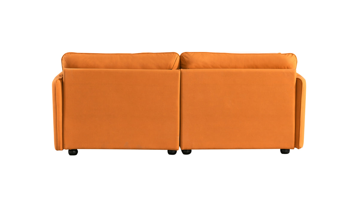 Modern Sofa loveseat, 75.6" Sofa Couch, Large deep seat Sofa, loveseat with Hardwood Frame, mid-Century upholstered Sofa for Living Room, Bedroom, Apartment (Orange)-2 Home Elegance USA