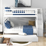 Full over Full Bunk Bed with Trundle and Staircase,White - Home Elegance USA