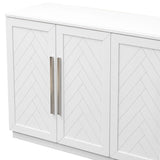 TREXM Sideboard with 4 Doors Large Storage Space Buffet Cabinet with Adjustable Shelves and Silver Handles for Kitchen, Dining Room, Living Room (White) - Home Elegance USA