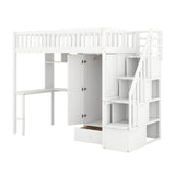 Twin size Loft Bed with Bookshelf,Drawers,Desk,and Wardrobe-White - Home Elegance USA