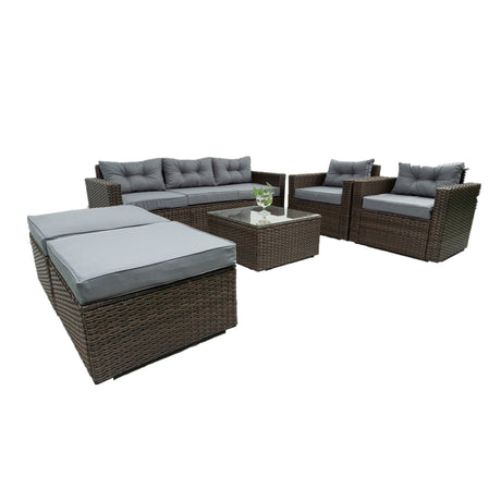 6 Piece Patio Rattan Wicker Outdoor Furniture Conversation Sofa Set with Removeable Cushions and Temper glass TableTop - Outdoor Seating Sets - W329S00061 - image - 19