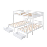 Full Over Twin & Twin Bunk Bed, Wood Triple Bunk Bed with Drawers and Guardrails, White (OLD SKU: LP000143AAK) - Home Elegance USA