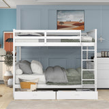 Full-Over-Full Bunk Bed with Ladders and Two Storage Drawers (White) - Home Elegance USA