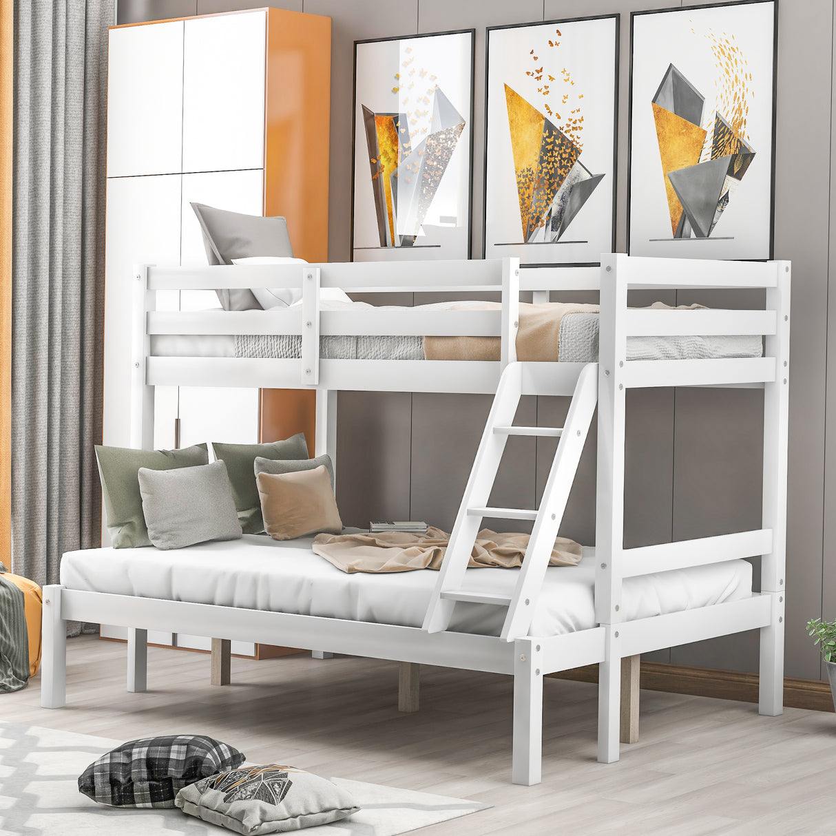 Twin over full bunk bed (White) ( old sku : WF193722AAK ） - Home Elegance USA