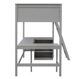 Twin size Loft Bed with Shelves and Desk, Wooden Loft Bed with Desk - Gray(OLD SKU:LT000537AAE) - Home Elegance USA