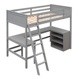 Twin size Loft Bed with Shelves and Desk, Wooden Loft Bed with Desk - Gray(OLD SKU:LT000537AAE) - Home Elegance USA