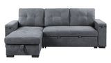 Toby Gray Woven Fabric Reversible Sleeper Sectional Sofa with Storage Chaise Cup Holder USB Ports and Pockets - Home Elegance USA