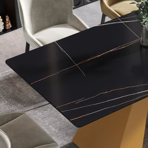 63"Modern artificial stone black straight edge golden metal leg dining table - 6 people - W1535S00070 - image - 7