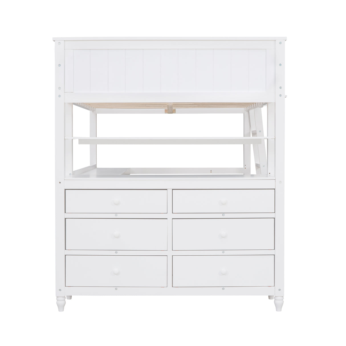 Full size Loft Bed with Drawers and Desk, Wooden Loft Bed with Shelves - White(OLD SKU:LT000529AAK) Home Elegance USA