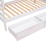 Twin over Twin Wood Bunk Bed with 2 Drawers, White - Home Elegance USA