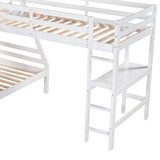 L-Shaped Twin over Full Bunk Bed and Twin Size Loft Bed with Built-in Desk,White - Home Elegance USA