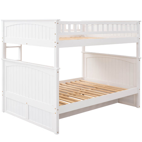 Full Over Full Bunk Bed with Twin Size Trundle, Pine Wood Bunk Bed with Guardrails, White （Old SKU:LP000044AAK）
