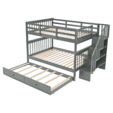 Stairway Full-Over-Full Bunk Bed with Twin size Trundle, Storage and Guard Rail for Bedroom, Dorm - Gray(OLD SKU :LP001210AAE) - Home Elegance USA