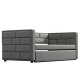 Twin Size Daybed with Trundle, Upholstered Daybed with Padded Back, Gray