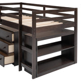 Low Study Twin Loft Bed with Cabinet and Rolling Portable Desk - Espresso (OLD SKU :LP000113AAP)