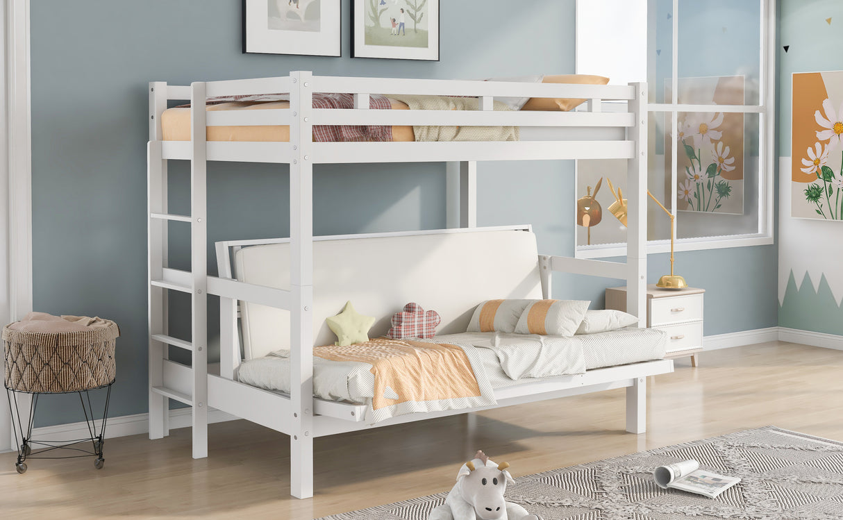 Twin over Full Bunk Bed,Down Bed can be Converted into Daybed,White - Home Elegance USA