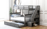 Stairway Twin-Over-Full Bunk Bed with Twin size Trundle, Storage and Guard Rail for Bedroom, Dorm, for Adults, Gray(OLD SKU :LP000119AAE) - Home Elegance USA