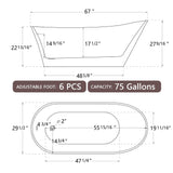 67" Acrylic Free Standing Tub - Classic Oval Shape Soaking Tub, Adjustable Freestanding Bathtub with Integrated Slotted Overflow and Chrome Pop-up Drain Anti-clogging Gloss White