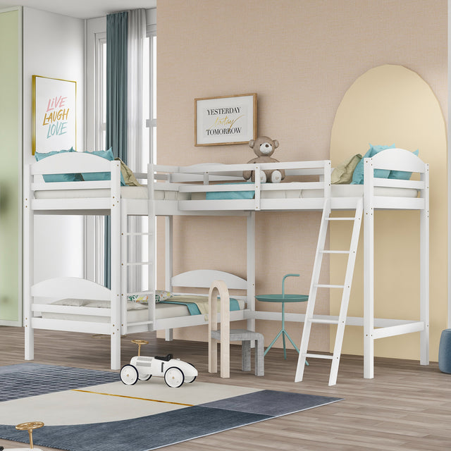 Twin L-Shaped Bunk Bed and Loft Bed - White(OLD SKU :LP000023AAK) - Home Elegance USA