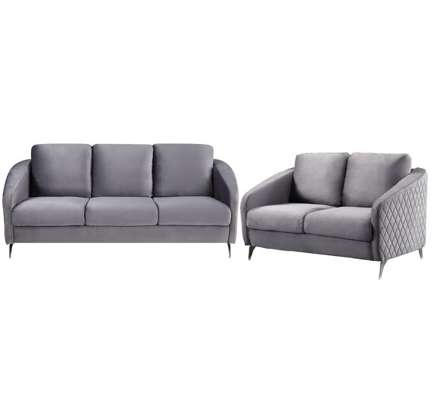 Sofia Gray Velvet Fabric Sofa Loveseat Living Room Set Home Elegance USA