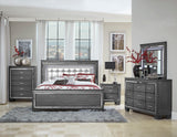 Glamourous Style 1pc Queen Bed Button-Tufted Upholstered LED Headboard Gray Finish Modern Beautiful Bedroom Furniture - Home Elegance USA