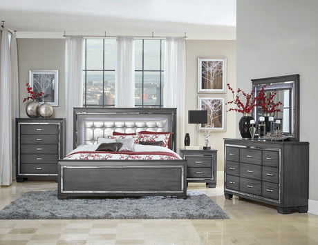 Glamourous Style 1pc Queen Bed Button-Tufted Upholstered LED Headboard Gray Finish Modern Beautiful Bedroom Furniture - Home Elegance USA