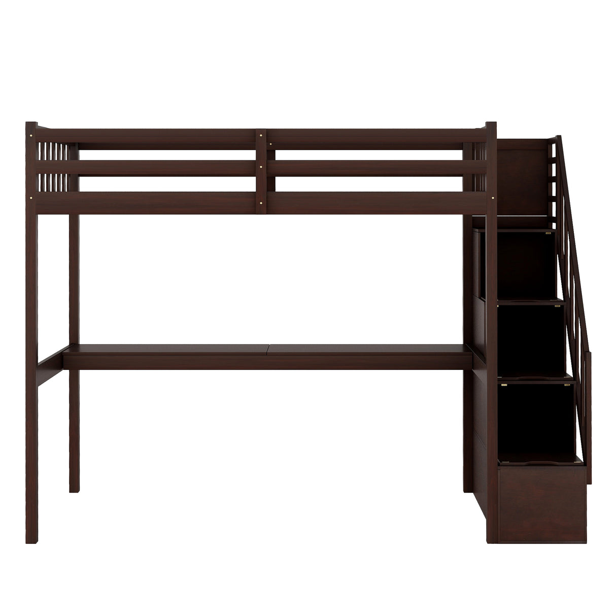 Twin Size Loft Bed with Staircase and Built-in Desk ,Espresso - Home Elegance USA