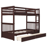 Twin-Over-Twin Bunk Bed with Ladders and Two Storage Drawers (Espresso) - Home Elegance USA