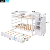 Full-over-Full Bunk Bed with Twin Size Trundle and 3 Storage Stairs,White - Home Elegance USA