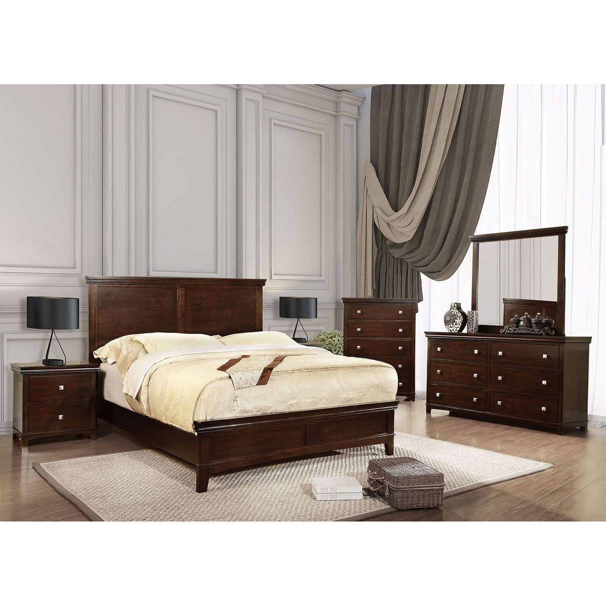 Spruce - 5 Piece Queen Bedroom Set With 2Ns - Brown Cherry - Home Elegance USA