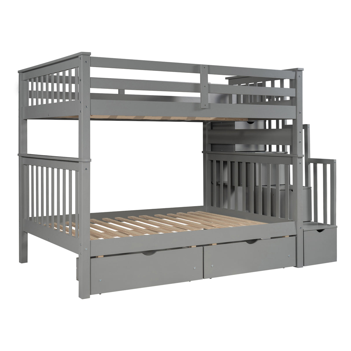 Full Over Full Bunk Bed with Shelves and 6 Storage Drawers, Gray(Old SKU：LP000046AAE) Home Elegance USA