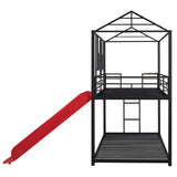 Twin Over Twin Metal Bunk Bed ,Metal Housebed With Slide,Three Colors Available.(Black with Red Slide)(OLD SKU :LP000095AAJ) - Home Elegance USA